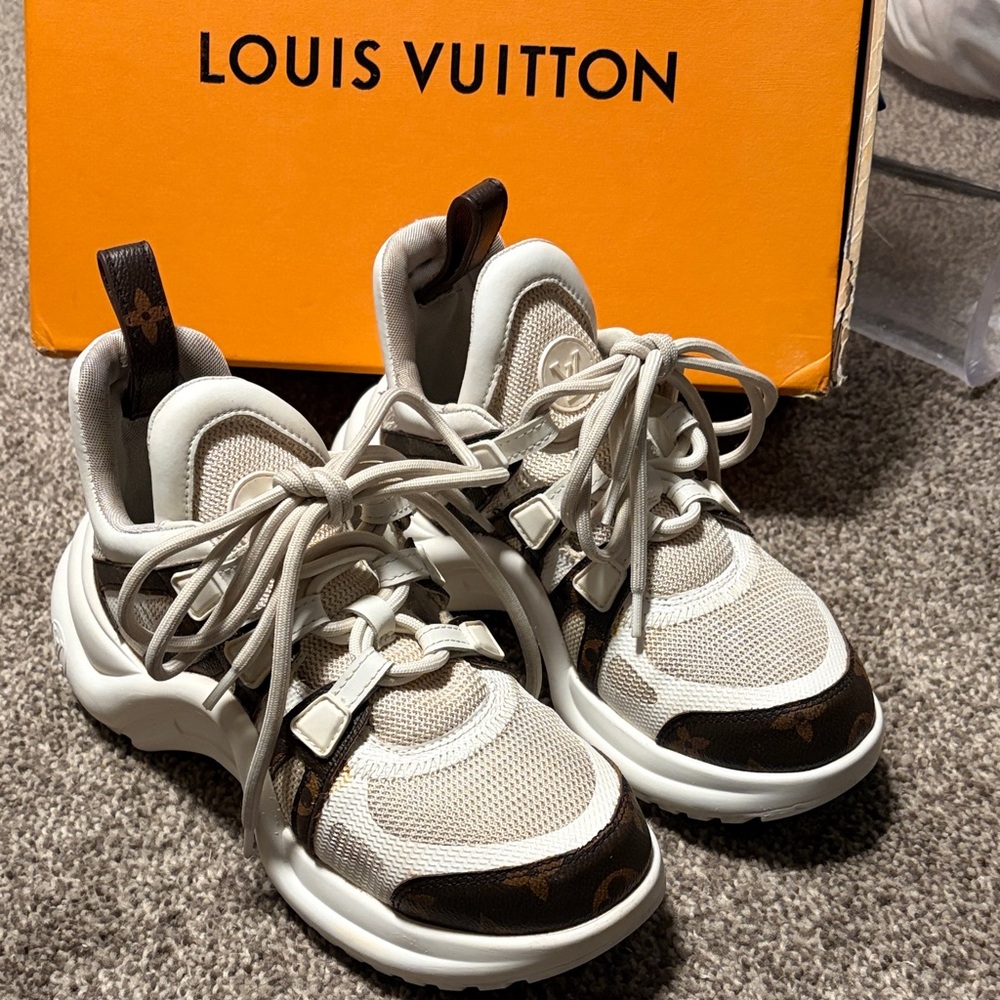 Louis Vuitton Cream and Brown Athletic Shoes